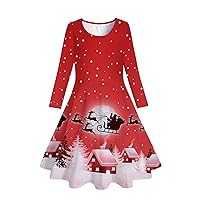 Toddler Girls Christmas Dress Spring and Autumn Cartoon Dress Casual A Line Dresses Flower Lace