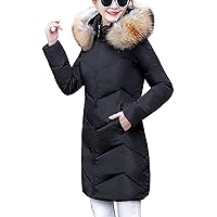 Flygo Women's Winter Quilted Coat Faux Fur Hooded Down Chevron Puffer Jacket