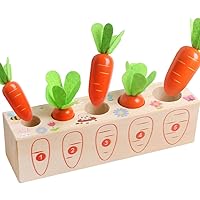 Skrtuan Wooden Montessori Toys for 1 2 3 Years Old Boys and Girls Shape Matching Puzzle Carrot Harvest Game Developmental Educational Birthday Gifts for Baby Toddlers 1-3, Great Fine Motor Skill