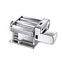 MARCATO Made in Italy Ampiamotor 110V Pasta Machine, Chrome Steel. Set includes Ampia 150, handcrank, clamp, Pastadrive motor, and instruction manual.