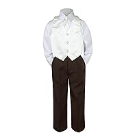 4pc Baby Toddler Kid Boy Formal Suit Brown Pants Shirt Vest Necktie Set Sm-4T