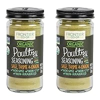 Frontier Co-op Organic Poultry Seasoning, 1.2-Ounce Jar, Sage, Thyme & Onion For Chicken, Sausage, Gravy & Stuffing, Kosher (Pack of 2)