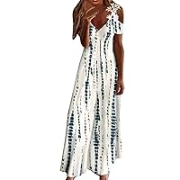 Womens Fashion Casual Printing Lace Sling V Neck Fashion Printing Long Loose Dress Maxi Summer Dresses for Women