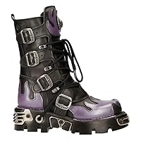 New Rock M-591-S5 PURPLE FLAME PUNK BOOTS Black Leather Gothic Heavy Biker