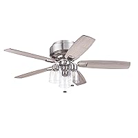 Prominence Home Magonia, 52 inch Farmhouse Style, Flush Mount LED Ceiling Fan with Light, Dimmable, Pull Chain, Dual Finish Blades, Reversible Motor - 51669-01 (Brushed Nickel)