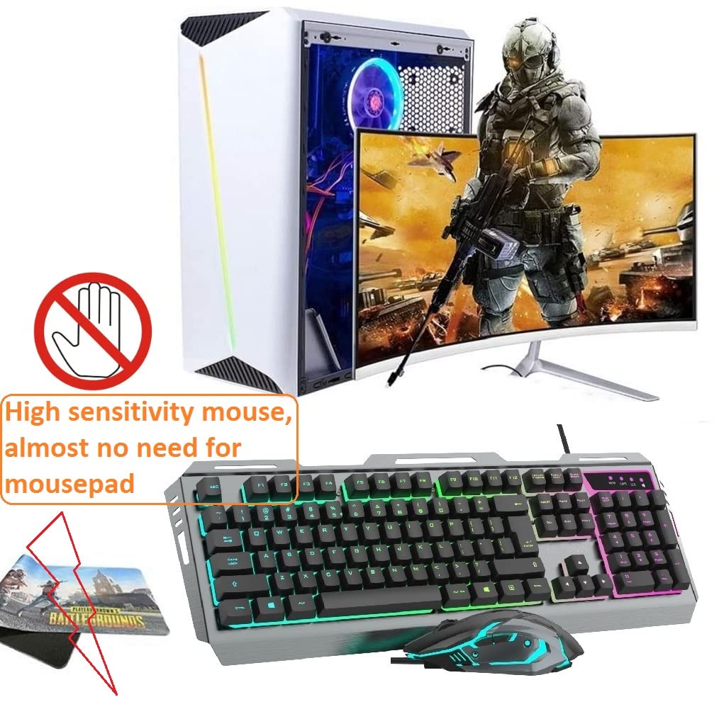 Keyboard and Mouse Combo for Gaming,Color Changing Keyboard Metal Framed,LED Backlit Gaming Keyboad,USB PC Mouse Keyboard for Gaming,RGB Keyboard Mouse,Lighted Keyboard,for Xbox PS4 Gamer