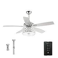 Parrot Uncle Ceiling Fans with Lights and Remote 52 Inch Chandelier Ceiling Fan with Light for Bedroom, Reversible Motor, 3 Speeds, Timer, Silver