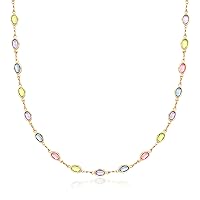 Barzel 18K Gold Plated Multicolor Stone Crystal Oval Necklace for Women - Made In Brazil