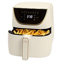 Paris Hilton Air Fryer, Large 6-Quart Capacity, Touchscreen Display, 8-in-1 (Air Fry, Roast, Broil, Bake, Reheat, Keep Warm, Pizza, Dehydrate), Dishwasher Safe and Nonstick Basket and Crisper, Cream