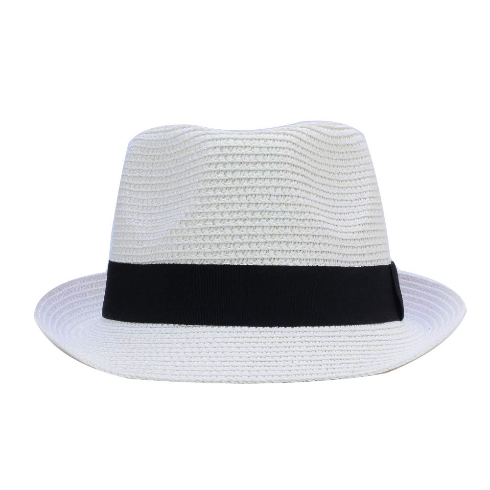 Sandy Ting Kids Boys Girls Summer Panama Straw Fedora Hat Short Brim Beach Sun Cap