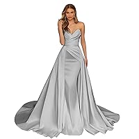 Women Strapless Mermaid Prom Dress for Wedding Sweetheart Satin Formal Evening Ball Gowns Overshirts with Pleats