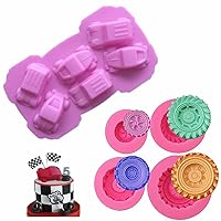Set of 5 Different Tire Wheel Carton Car Shape Boy Toy Silicone Molds for DIY Fondant Candy Making Chocolate Mold Desserts Ice Cube Gum Clay Biscuit Plaster Resin Cupcake Topper Cake Decor Moulds