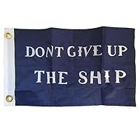 AES 12x18 Embroidered Commodore Perry Don't Give Up Ship Synthetic Cotton Flag Clips Fade Resistant Double Stitched Premium Penant House Banner Grommets