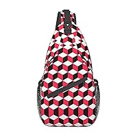 3d Red Checkered Sling Backpack, Multipurpose Travel Hiking Daypack Rope Crossbody Shoulder Bag