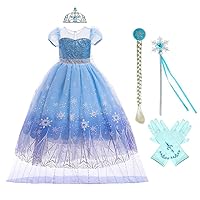 MYRISAM Girls Princess Dress up Costume Frozen Elsa Fancy Dress Halloween Cosplay Party Christmas Birthday Gown w/Accessories