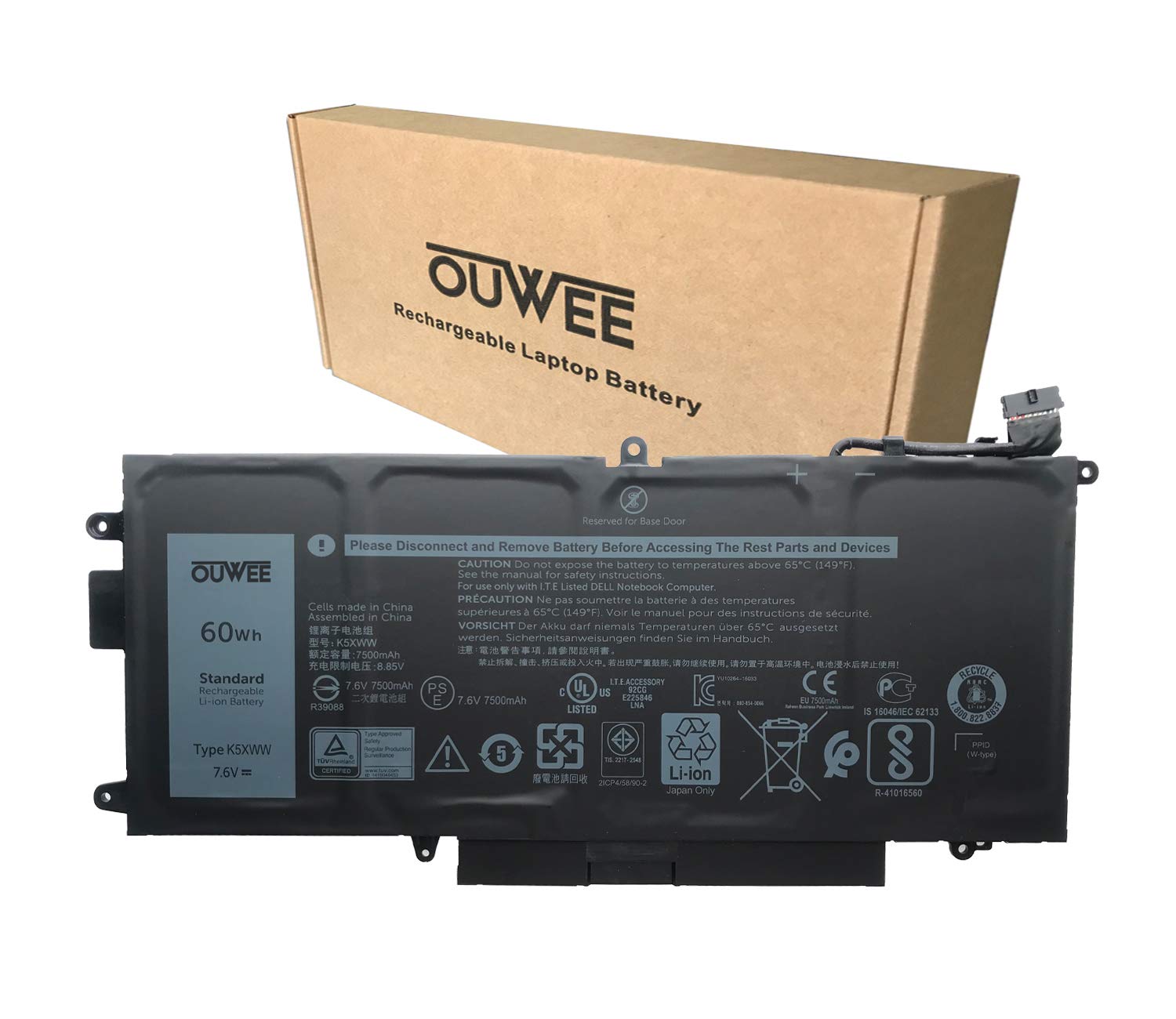 OUWEE K5XWW Laptop Battery Compatible with DELL Latitude 5289 7389 7390 2-in-1 Series Notebook 0K5XWW 71TG4 N18GG 725KY 7.6V 60Wh 7500mAh 4-Cell