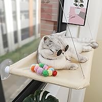 Cat Window Hammock Perch Cat Safety Sunny Bed with Durable Heavy Duty Suction Cups Resting Sunny Window Seat for Indoor Cats Sleeping Space Saving Window Mounted Cat Bed (Khaki)