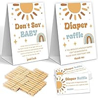 Don't Say Baby And Diaper Raffle Baby Shower Game Bundle, Baby Shower Game 50 Guests, Here Comes the Sun Baby Shower Decorations, Clothespin & Raffle Tickets, Gender Neutral Party Favor & Supplies-H1