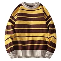 Men's Knitwear Autumn and Winter Thickened Round Neck Loose Striped Casual Pullover Sweater for Men