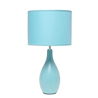 Simple Designs LT2002-BLU Oval Bowling Pin Base Ceramic Table Desk Lamp with Matching Fabric Shade, Blue