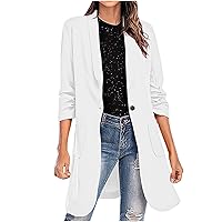 Long Blazers for Women Business Button Cardigan Lightweight Long Sleeve Suit Blazer with Pocket Casual Work Outfit