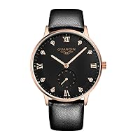 GUANQIN Men's Analogue Automatic Self-Winding Mechanical Stainless Steel Leather Business Watch Luminous Waterproof