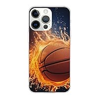 Basketball On Fire and Water Flame Splashing Printed Phone Case for iPhone 14 Pro Max Cases 6.7 Inch Clear Shockproof Phone Cover,Not Yellowing,Wireless Fast Charging
