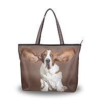 Women Tote Shoulder Bag Basset Hound Dog Flying Ears Handbag
