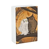 Black and White Owls in Autumn Forest Cigarette Case for Women and Men Fashion Waterproof Protective Box Top Closure Gifts