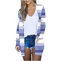 Wirziis Fall Cardigan for Womens, Fashion Color Block Open Front Lightweight Coat Casual Loose Fit Comfy Outwear Tops