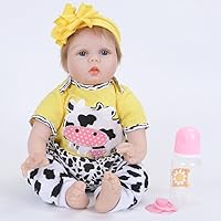 MAIHAO 22inch Reborn Baby Dolls with Soft Body Yellow Cow Set Real Life Babies Girl That Look Lifelike Newborn Baby Open Eyes
