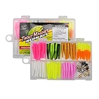 82-Piece Neon Trout Fishing Gear Kit, Includes 70 Grub Bodies Trout Bait and 12 Size 8 Trout Hooks