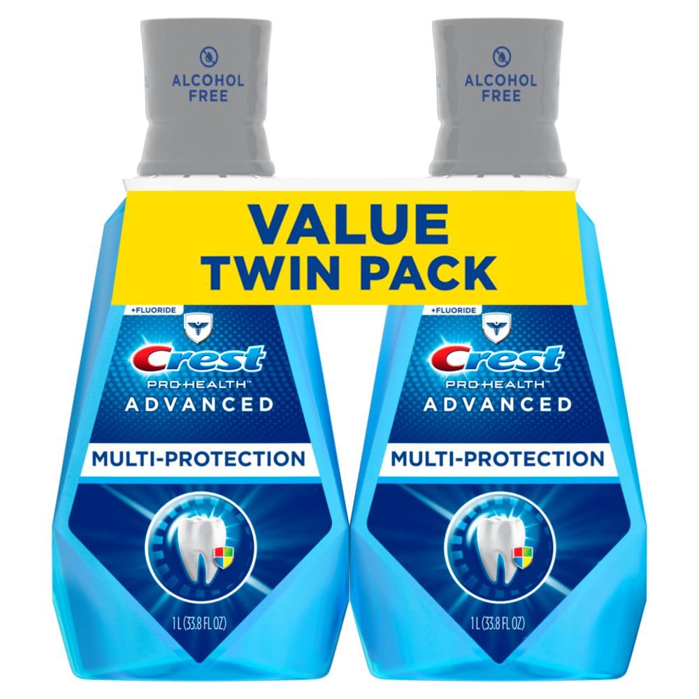 Crest Pro-Health Advanced Mouthwash, Alcohol Free, Multi-Protection, Fresh Mint, 1 L (33.8 fl oz), Pack of 2
