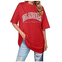 Letter Print Spring Tee Shirts for Women Funny Los Angeles California Tops Funny Letter Print Oversized 2024 Novelty