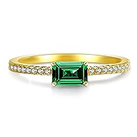 Bellitia Jewelry Emerald Cut Gold Plated 925 Sterling Silver Rings for Women, Genuine May Birthstone Gift, Wedding Jewelry Rings for Women