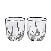 Italian Crystal Trix Whiskey Glasses, Platinum Color, SET OF 2, 8 oz Glasses, Scotch Glasses, Cocktail Glasses, Old Fashioned Drinking Glassware, Bourbon Whiskey Tumblers, Made In Italy