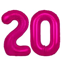 40 inch Hot Pink Number 20 Balloon, Giant Large 20 Foil Balloon for Birthdays, Anniversaries, Graduations, 20th Birthday Decorations for Kids