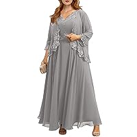 Mother of The Bride Dresses Plus Size Lace Evening Dress Long Sleeve V Neck Formal Gowns with Jacket