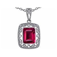 Star KSolid 14k White Gold Emerald Cut Pendant Necklace