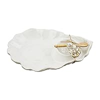 Mud Pie Oyster Chip and Dip Set, White, server 8 1/2
