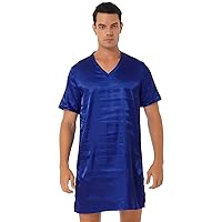 iiniim Men's Silk Satin Nightwear Short Sleeve V-Neck Pajamas Sleep Shirt Sleepwear Nightgown Sleepwear