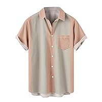 Men's Retro Bowling Shirts 50s Vintage Button Down Shirts Color Block Aloha Shirts Regular Fit Summer Hawaiian Shirt