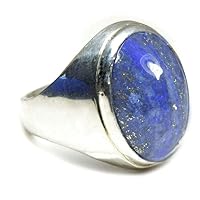 Natural 5 Carat Lapis Lazuli Bold Silver Statement Rings For Men's Chakra Healing Astrological Birthstone In Size 4,5,6,7,8,9,10,11,12,13