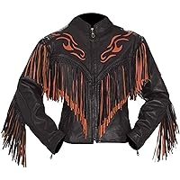 Women Western Style Fringe & Bones Leather Jacket Black, Excellent Quality, Xs-5xl