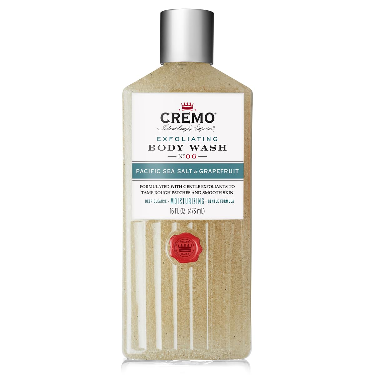 Cremo Exfoliating Pacific Sea Salt & Grapefruit Body Wash, A Refreshing Scent with Notes of Fresh Mint, Citron, Cedar and Moss, 16 Fl Oz
