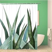 Bathroom Shower Curtain Green Cactus Agave Plant Watercolor Illustrationon White Painting Botanical Polyester Fabric 72x72 inches Waterproof Bath Curtain Set with Hooks