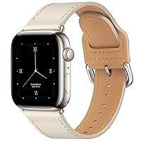POWER PRIMACY Leather Bands Compatible with Apple Watch Band 38mm 40mm 41mm 42mm 44mm 45mm 49mm,Genuine Leather Strap Compatible for Women Men iWatch SE Series 9 8 7 6 5 4 3 2(Ivory white/Starlight)
