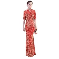 Sequins Long Chinese Cheongsam Traditional Evening Dress Qipao Slim Improved China Dresses