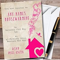 10 x Hot Pink Heart House Personalized Housewarming Party Invitations