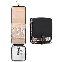 Relavel Travel Toiletry Bag for women with Detachable TSA Approved Toiletry Bag, Compact Hanging toiletry bag with Small Carry On 3-1-1 Clear Waterproof Travel Bags for Toiletries (M Black, A Small)